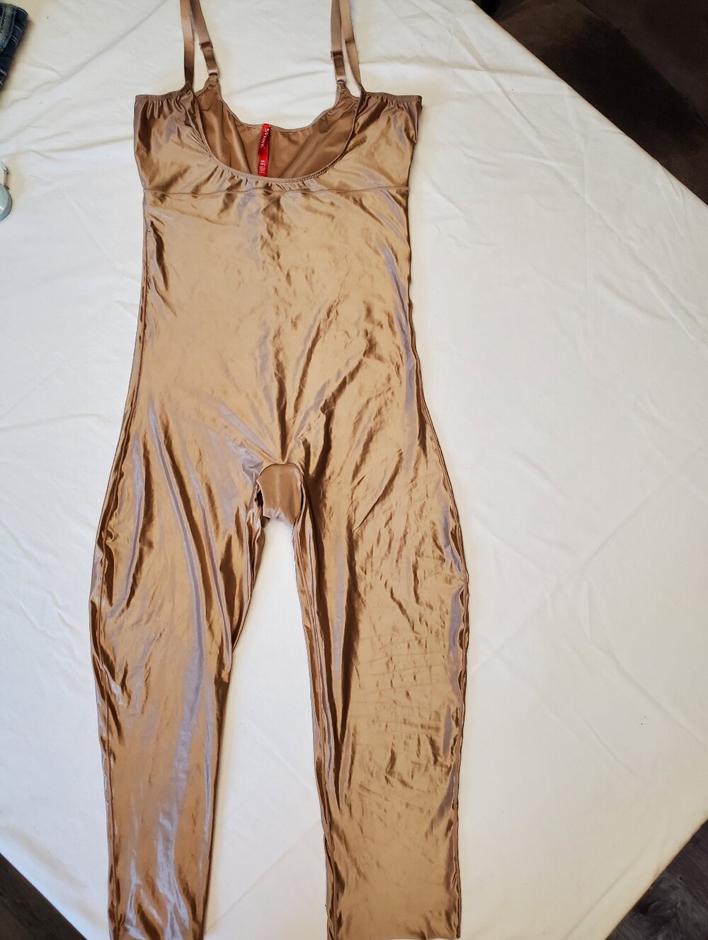 Spanx Open Bust Shaping Bodysuit Catsuit 2X Bronze/Gold Shapewear Full Leg